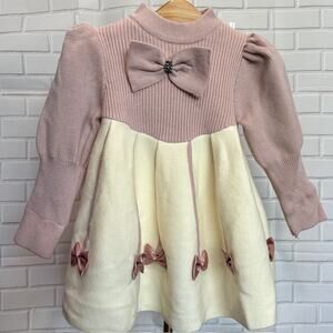 Toddler Girl Sz 100 US 2-3T Purple White Winter Fall Cozy Warm Dress Bow